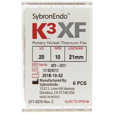 Kerr K3XF Nickel Titanium Rotary Files, #20, .10 Taper, 21mm, Yellow, 6/Pk, 823-0201 thumbnail 6