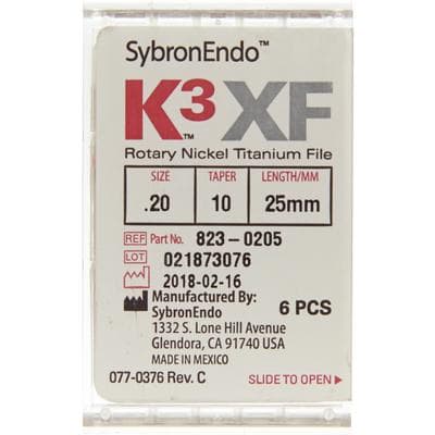 Kerr K3XF Nickel Titanium Rotary Files, #20, .10 Taper, 25mm, Yellow, 6/Pk, 823-0205 thumbnail 7