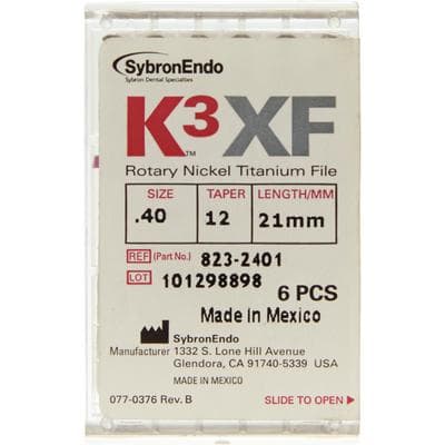 Kerr K3XF Nickel Titanium Rotary Endodontic Files, #40, .12 Taper, 21mm, Black, 6/Pk, 823-2401 thumbnail 6