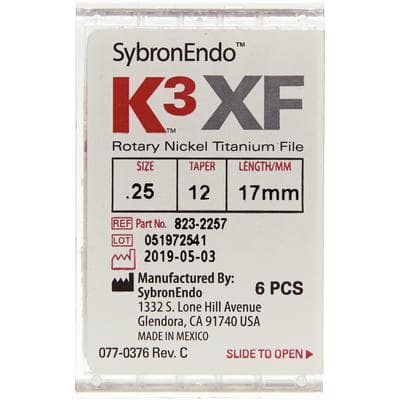 Kerr K3XF NiTi Rotary File, #25 Red, .12 Taper, 17mm, 6/Pk, 823-2257 thumbnail 13