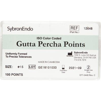 Kerr Standardized Gutta Percha Points, 0.02 Taper, #15, White, 100/Pk, 12648 thumbnail 8