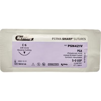 Hu-Friedy Perma Sharp PGA Absorbable Suture, 5-0, Undyed Braided, C-6 Reverse Cutting 3/8 Circle Needle, 27", 12/Box, PSN421V thumbnail 14