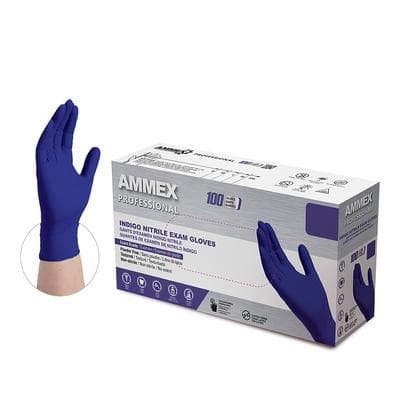 Ammex® Indigo™ Nitrile Exam Gloves, Powder Free, Latex Free, Non-Sterile, Large, Textured, 100/Box thumbnail 12