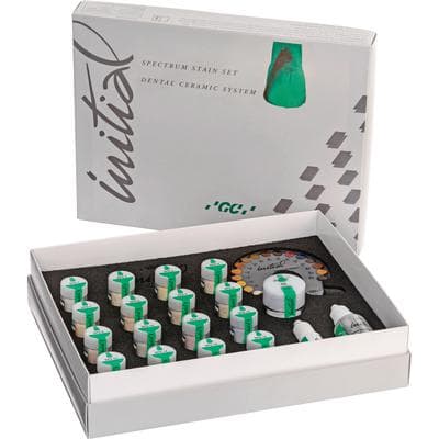 GC Initial Spectrum Stain Set, 16 Shades SPS-1 to SPS-16 (3 g each), with Glaze Powder GL (10 g), Glaze Liquid (25 mL), Glaze Paste Liquid (8 mL), and Shade Guide thumbnail 4