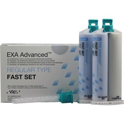 GC America EXA Advanced VPS Impression Material, Regular Body, Fast Set, 48 mL Cartridges, Blue, 2/Pack with 6 Mixing Tips, 137111 thumbnail 12