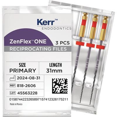 Kerr ZenFlex ONE Reciprocating NiTi File, Primary, Red, .25/.06, 31mm, 3/Pk, 818-2606 thumbnail 10