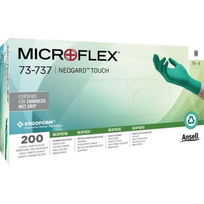 Microflex Neogard Touch 73-737 Neoprene Exam Gloves, Powder Free, Latex Free, Green, Medium, 200/Box, 73737080 thumbnail 15