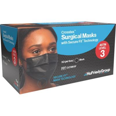 Crosstex™ Surgical Face Mask with Secure Fit™ Technology, ASTM Level 3, Black, Ear Loop, 50/Box, GCFBKSF thumbnail 19