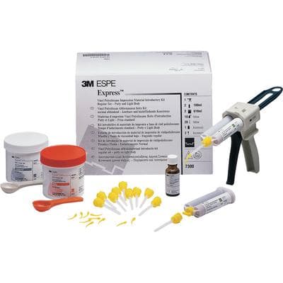 3M Express VPS Impression Material Intro Kit, 7300, Includes 2 x 305 mL Putty Jars, 2 x 50 mL Light Body Regular Set Cartridges, Garant Dispenser, Mixing/Intraoral Tips, VPS Tray Adhesive, 2 Putty Spoons thumbnail 11