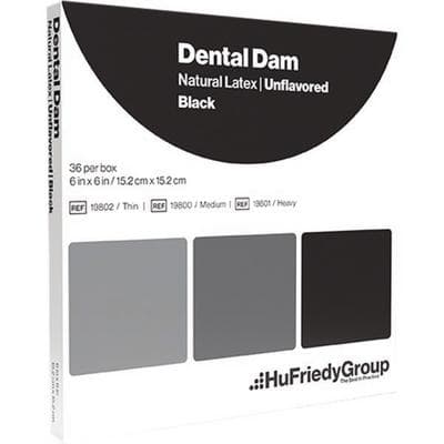 Hu-Friedy Dental Dam, Latex, Heavy, 6" x 6", Black, Unflavored, 36/Box, 19801 thumbnail 3