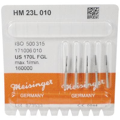 Meisinger Tungsten Carbide Bur #170L, HM23L-010-FGL, Long Tapered Fissure Crosscut, Friction Grip (FG) Long Shank, 1.0 mm Head, 5/Pk thumbnail 7