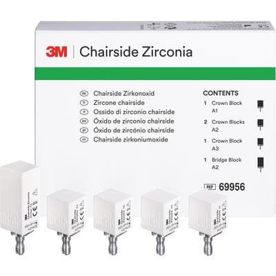 3M (Solventum) Chairside Zirconia Intro Kit for CEREC, 4 x 20mm Crown Blocks (A1, A2, A3) & 1 x 39mm Bridge Block (A2), 69956 thumbnail 9