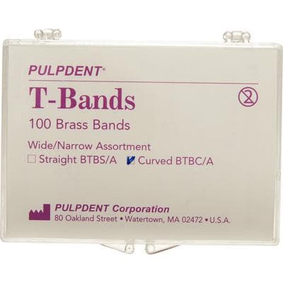 Pulpdent "T" Type Matrix Bands, Brass, Curved, Assorted, 0.002"/0.05mm Thick, 100/Box, BTBC/A thumbnail 6