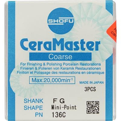 Shofu CeraMaster Coarse Diamond-Impregnated Silicone Polisher, Mini-Point, FG, ISO #030, Blue/White Band, 3/Pk, 136C thumbnail 7