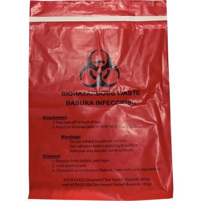 Unimed-Midwest Stick-On Biohazard Waste Bags, Red, 12" x 14", 2.6 Quart, 100/Bx thumbnail 2