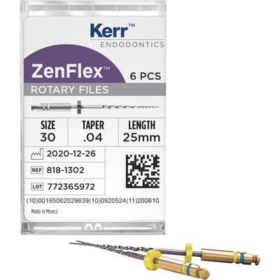 ZenFlex NiTi Rotary Shaping Files, .30/.04, 25mm, Non-Cutting Tip, 6/Pk, 818-1302 thumbnail 15