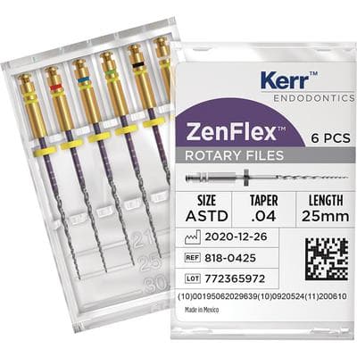 ZenFlex NiTi Rotary Shaping Files, .04 Taper, 25mm, Assorted Sizes 20-45, 6/Pkg, 818-0425 thumbnail 13