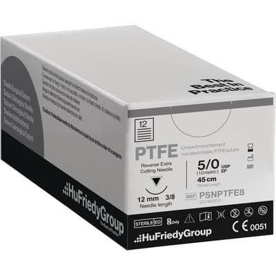 Hu-Friedy Perma Sharp PTFE Monofilament Non-Absorbable Suture, 5-0, White, 18", C-3 3/8 Circle Premium Reverse Cutting Needle, 12/Box, PSNPTFE8 thumbnail 8
