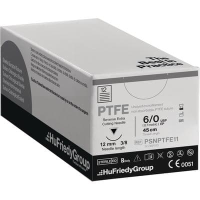 Hu-Friedy Perma Sharp PTFE Monofilament Non-Absorbable Suture, 6-0, C-3 Needle, 3/8 Circle Premium Reverse Cutting, 18", White, 12/Pkg, PSNPTFE11 thumbnail 2