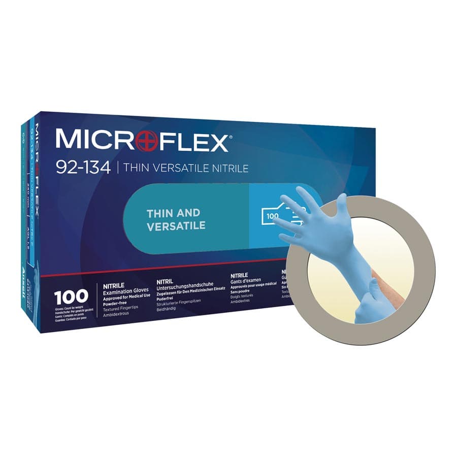 Ansell Microflex 92-134 Versatility Nitrile Exam Gloves, Powder-Free, Textured Fingertips, Blue, Small (6.5-7), 100/Box, 92134070 thumbnail 12