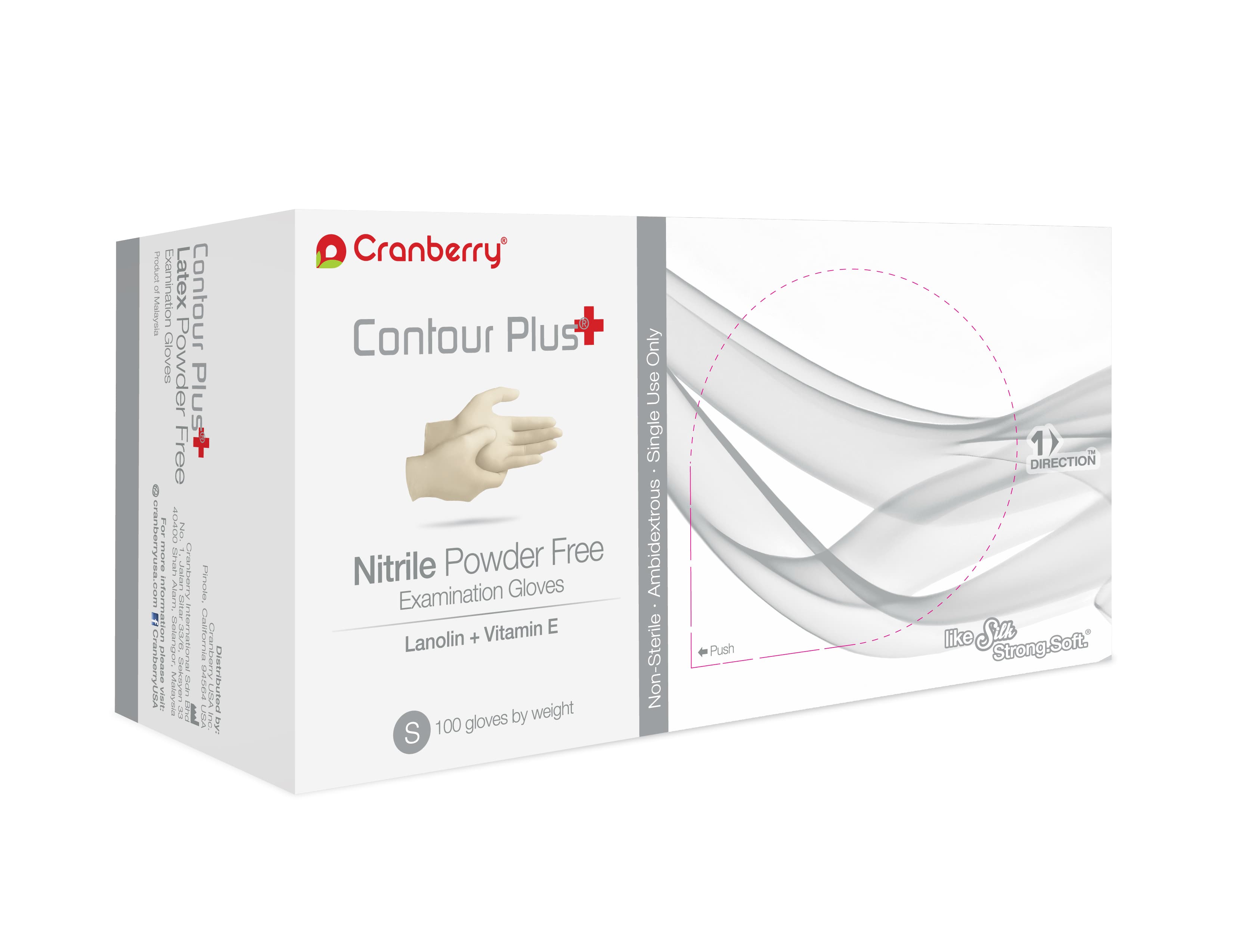 Cranberry Contour Plus Nitrile Exam Gloves, Powder-Free, Latex-Free, White, Small, 100/Box, CR3226 thumbnail 3