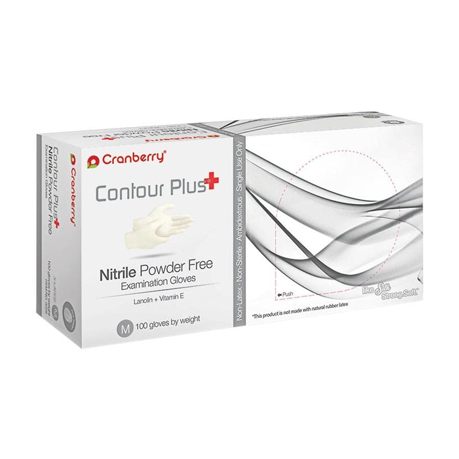 Cranberry Contour Plus Nitrile Exam Gloves, Powder-Free, Latex-Free, White, Extra Small, 100/Box, CR3225 thumbnail 3