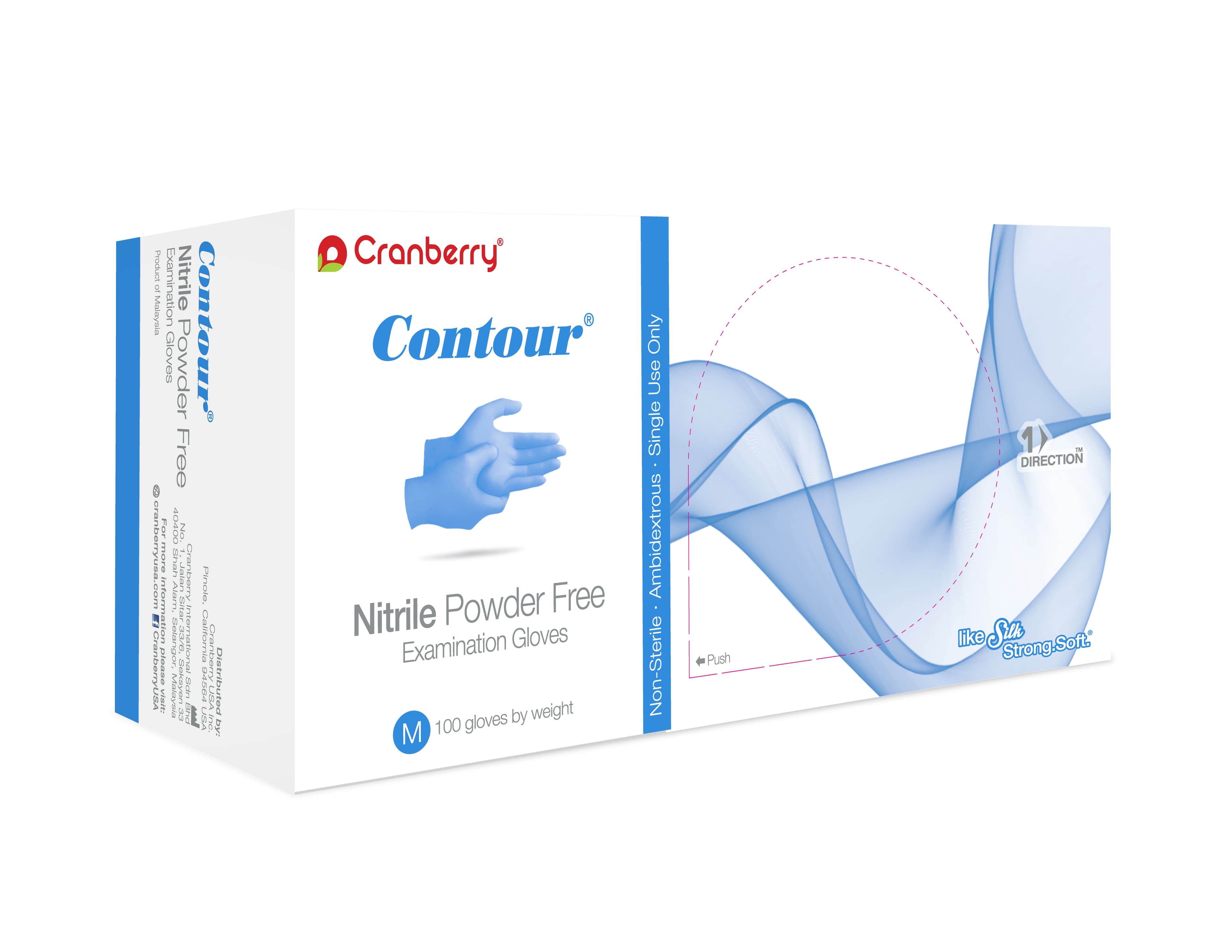 Cranberry Contour Powder-Free Nitrile Exam Gloves, Latex-Free, Blue, Medium, 100/Box, CR3117 thumbnail 10