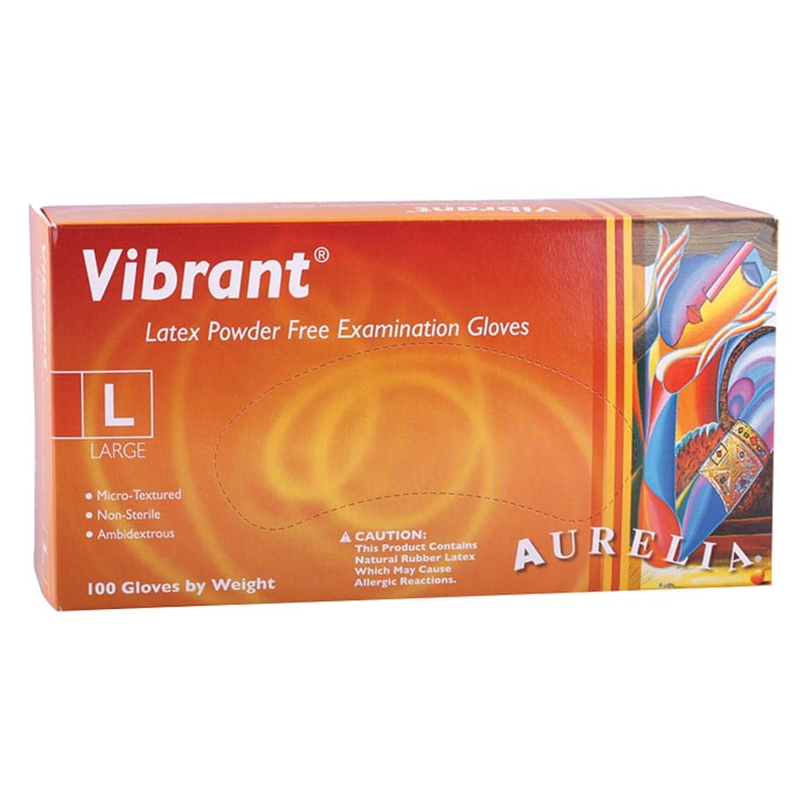 Aurelia Vibrant Powder-Free Latex Exam Gloves, Large, Textured, Chlorinated, 100/Box, 98228 thumbnail 2