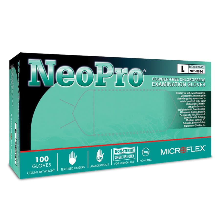 Microflex NeoPro Neoprene Exam Gloves, Powder Free, Latex Free, Green, Large, 100/Box, NPG-888-L thumbnail 12
