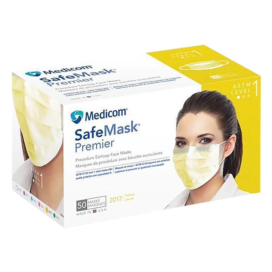 SafeMask® Premier™ Procedure Face Mask, ASTM Level 1, Ear Loop, Yellow, 50/Box thumbnail 15