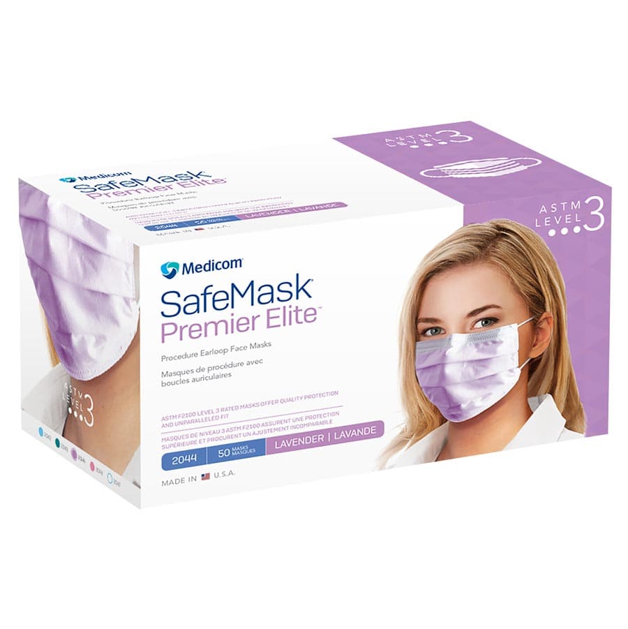 SafeMask Premier Elite Procedure Earloop Face Mask, ASTM Level 3, Lavender, 50/Box, 2044 thumbnail 15