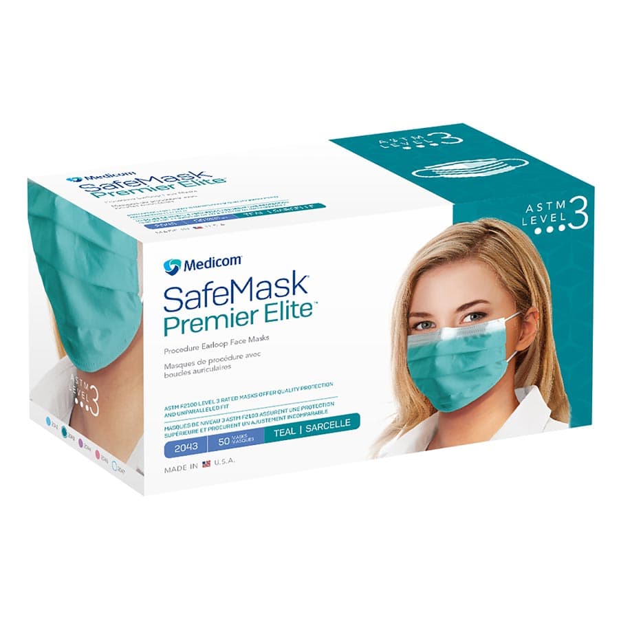 SafeMask® Premier Elite™ Procedure Earloop Face Mask, ASTM Level 3, Teal, 50/Box, 2043 thumbnail 17
