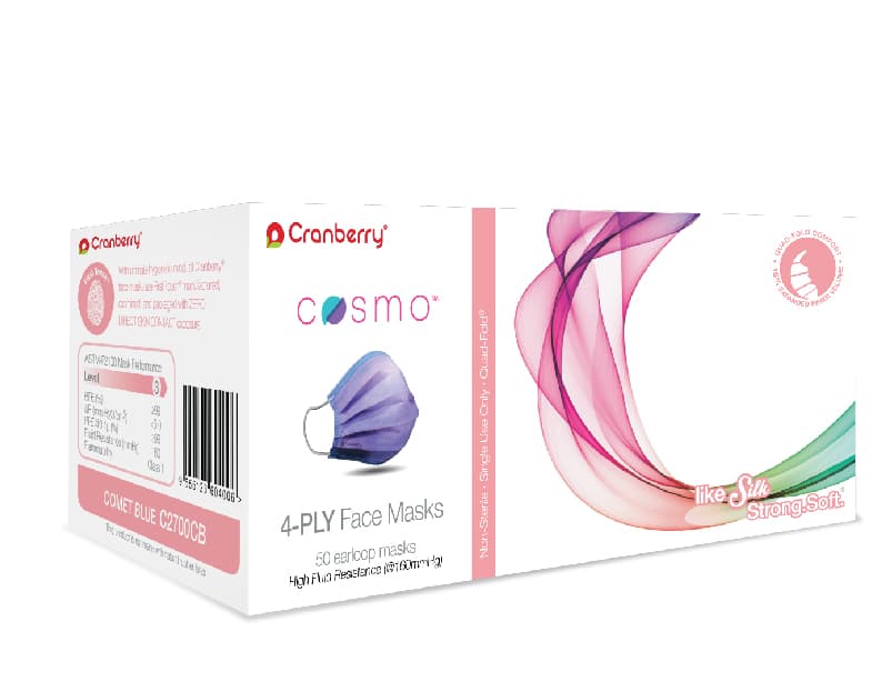 Cranberry Cosmo 4-Ply ASTM Level 3 Earloop Face Mask, Comet Blue, 50/Box, C2700CB thumbnail 11