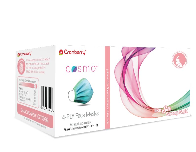 Cranberry Cosmo 4-Ply ASTM Level 3 Earloop Face Mask, Galactic Green, 50/Box, C2700GG thumbnail 18