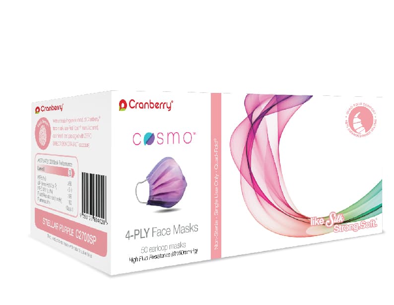 Cranberry Cosmo 4-Ply ASTM Level 3 Earloop Procedure Face Mask, Stellar Purple, 50/Box, C2700SP thumbnail 15