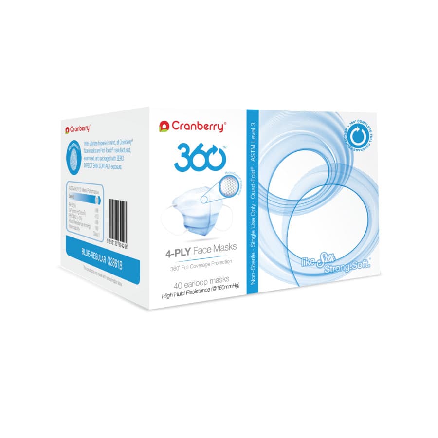 Cranberry 360 4-Ply Earloop Face Masks, ASTM Level 3, Anti-Fog, Latex-Free, Small, Silver, 40/Box, Q2860S thumbnail 15