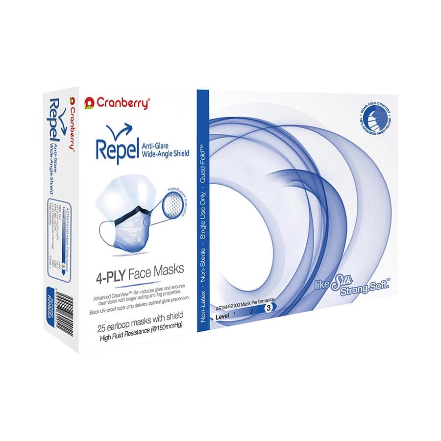 Cranberry Repel 4-Ply Anti-Glare Wide-Angle Shield Earloop Face Mask, ASTM Level 3, Sapphire, 25/Box, R2980SA thumbnail 10