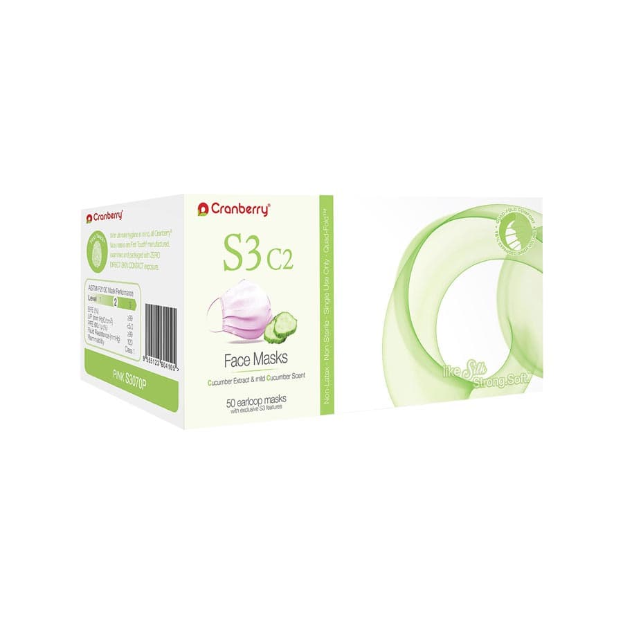 Cranberry S3 C2 Earloop Face Masks, ASTM Level 3, Pink, Cucumber Scent, 50/Box, S3070P thumbnail 7