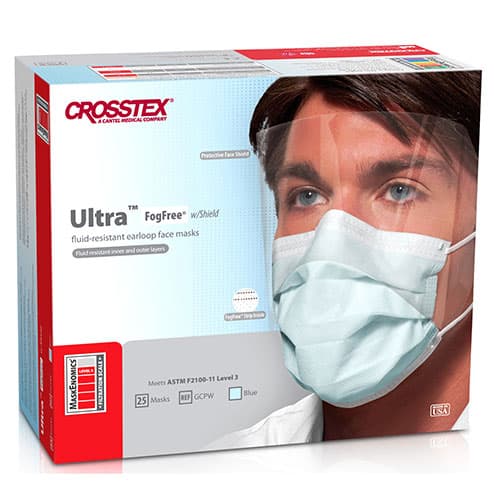 Crosstex Ultra FogFree Earloop Surgical Face Mask with Shield, ASTM Level 3, Blue, 25/Box, GCPW thumbnail 9