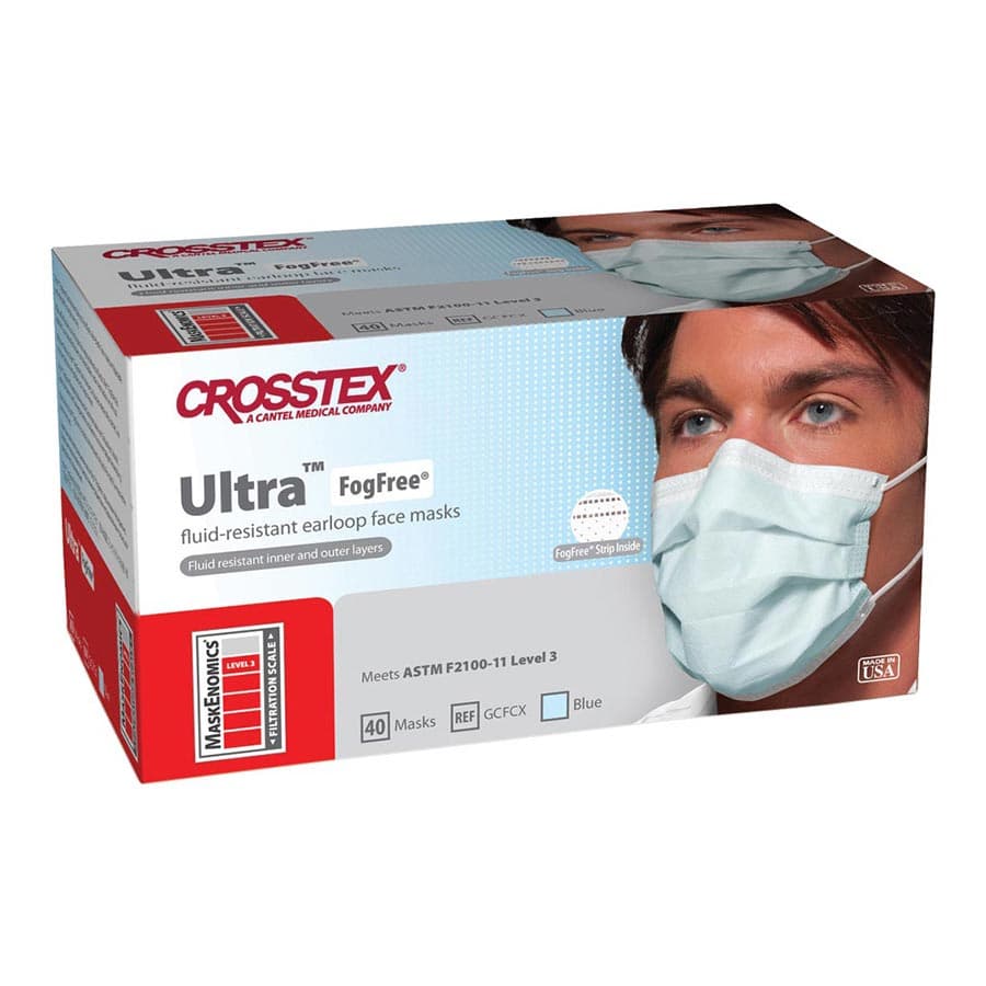 Crosstex Ultra FogFree Earloop Surgical Face Mask, ASTM Level 3, Blue, 40/Box, GCFCX thumbnail 19