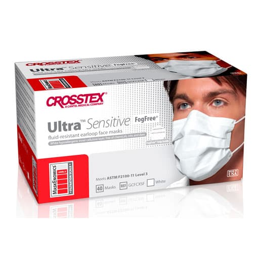 Crosstex Ultra Sensitive FogFree Earloop Face Mask, ASTM Level 3, White, 40/Box, GCFCXSF thumbnail 19