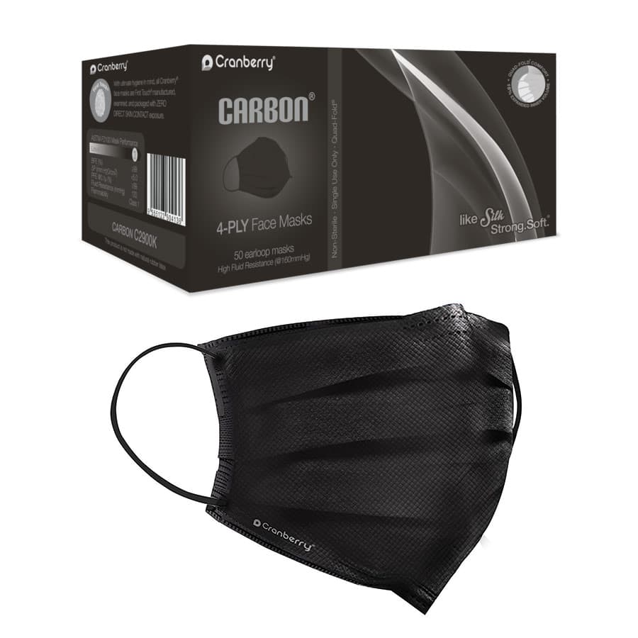 Cranberry Carbon ASTM Level 3 Earloop Face Mask, 4-Ply, Black, One Size, 50/Box, C2900K thumbnail 14