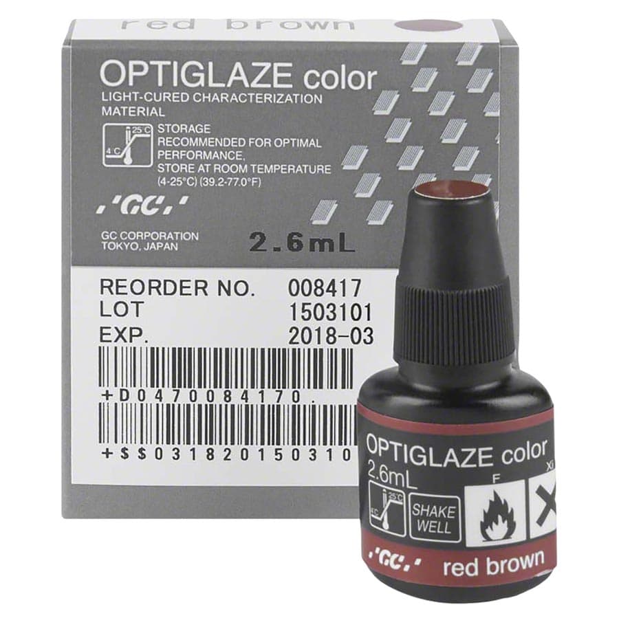 GC America OptiGlaze Color Light-Cured Characterization Coating, Red Brown, 2.6 mL Bottle, 8417 thumbnail 12