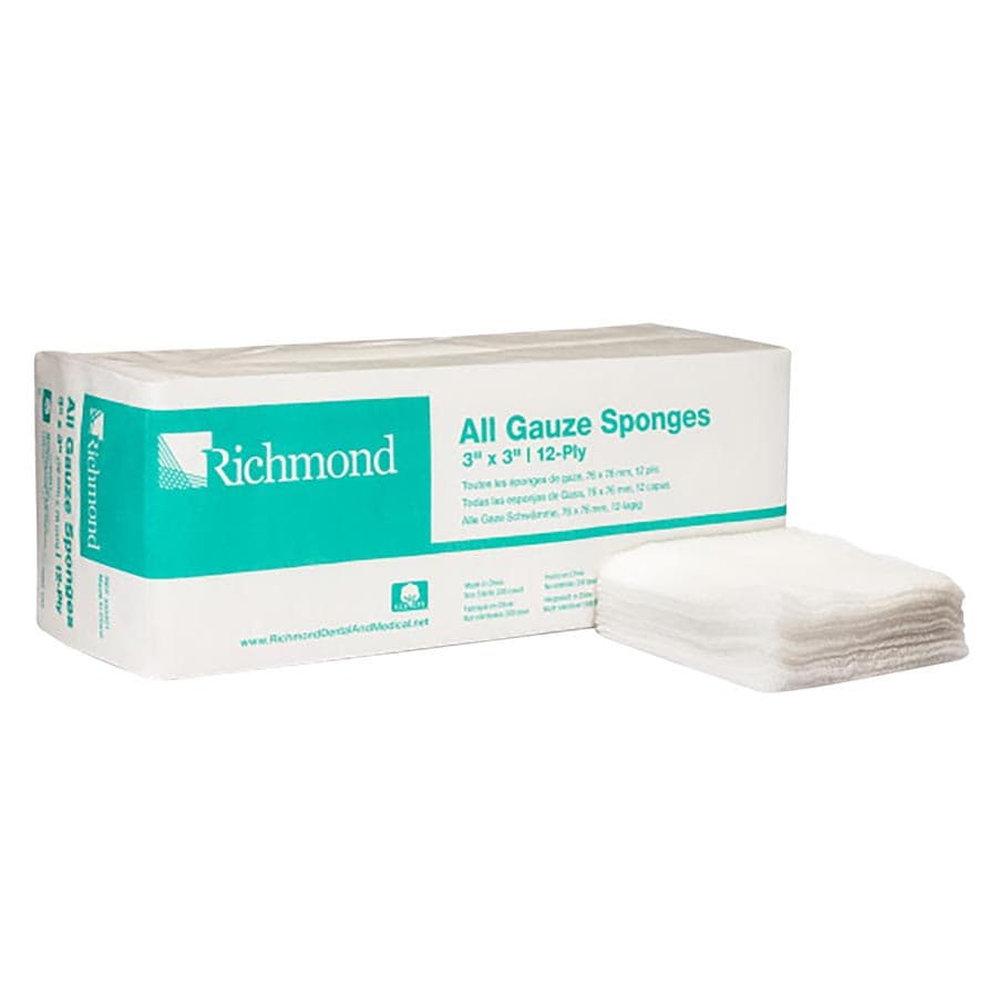Richmond All Gauze Sponges, 3" x 3", 12-Ply, Non-Sterile, 200/Sleeve, 20 Sleeves/Case, 300421 thumbnail 6