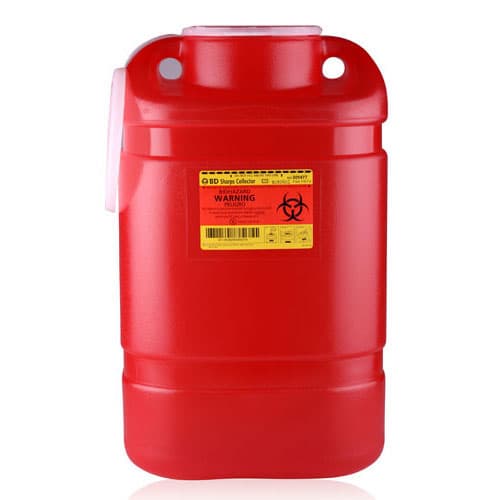 BD Sharps Collector X-Large, 5 Gallon (19.7 Qt.) Red, Large Funnel/Vent Cap, 305477 - Sharps Collector - 5 Gallon Container - Image 1