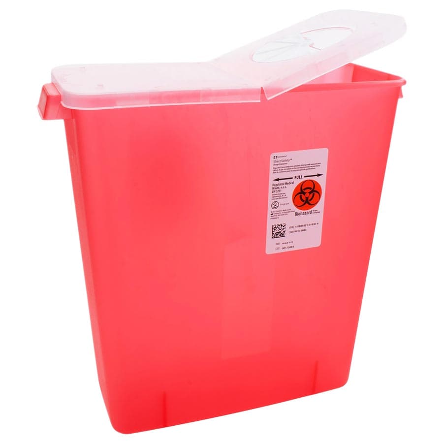 SharpStar Multi-Purpose Sharps Container with Hinged Rotor Lid, 3 Gallon, Transparent Red, 13.75"H x 6"D x 13.75"W, 8527R thumbnail 9