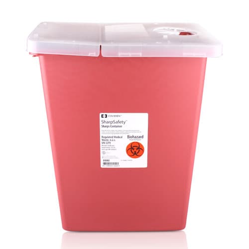 SharpSafety Large Volume Sharps Container, 8 Gallon, Red, Hinged Lid, 8980 thumbnail 2