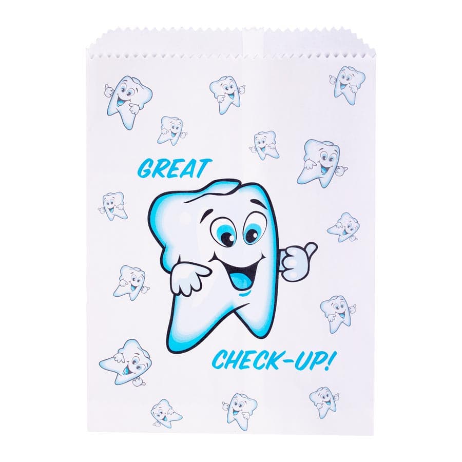 Great Check Up Paper Scatter Bags, 7.5" x 10", Happy Tooth Design, 100/Pack, S8636 thumbnail 4