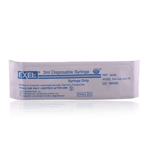 Exel International 3cc Luer Lock Syringe with Cap, Low Dead Space, Sterile, 100/Box, 26200 thumbnail 2