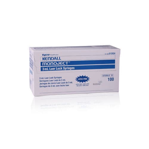 Monoject Rigid Pack Luer Lock Syringe, 3 mL, Sterile, Disposable, 100/Box, 8881513934 thumbnail 4